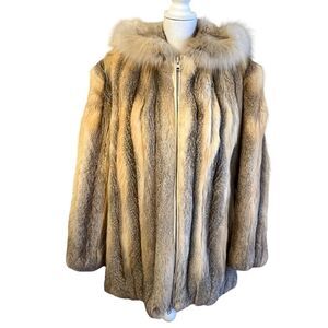 Natural Swift Fox Fur Hooded Parka Bomber Jacket Size M Genuine Fur Womens NWT